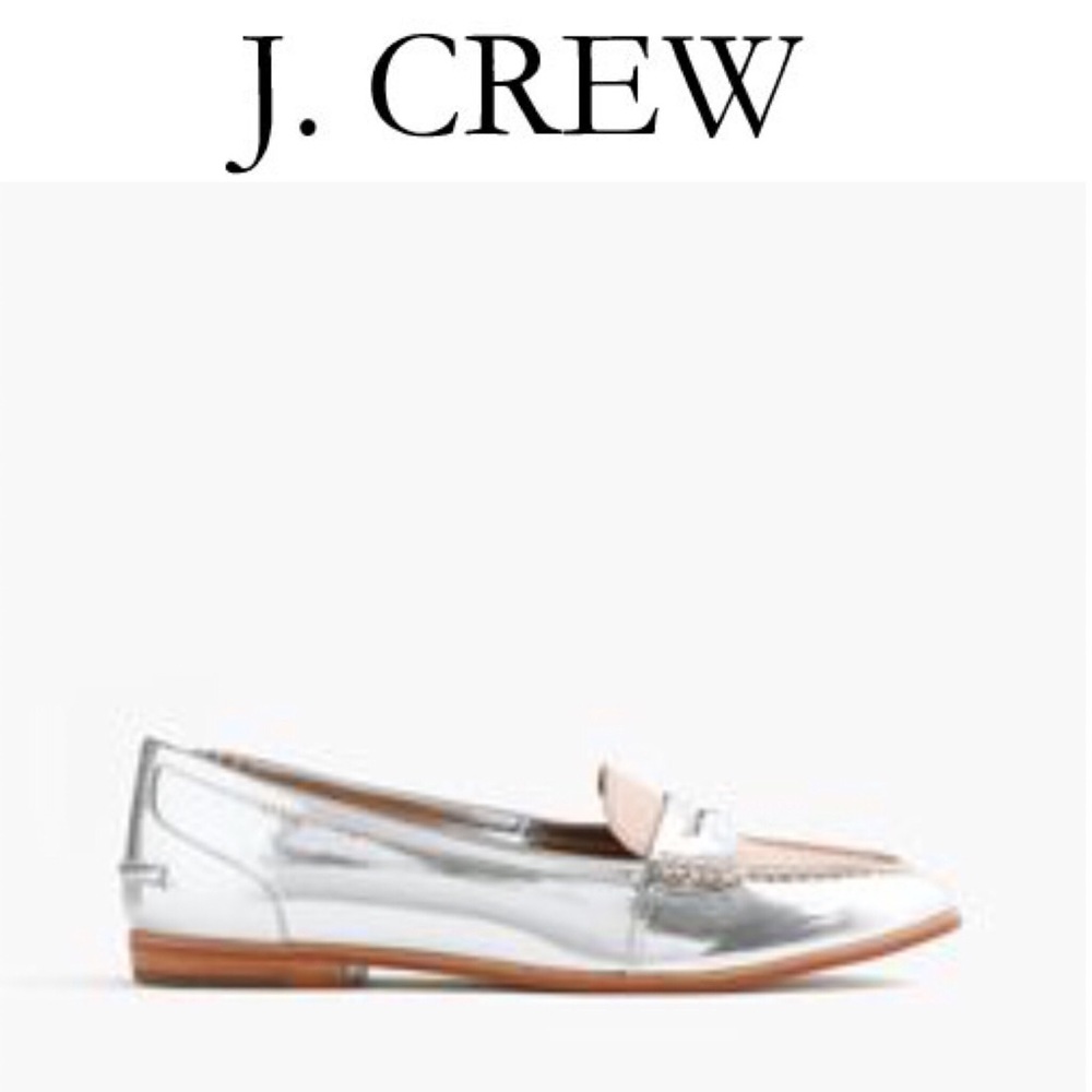 J Crew Collins Mixed Metallic Leather Loafer with silver and blush